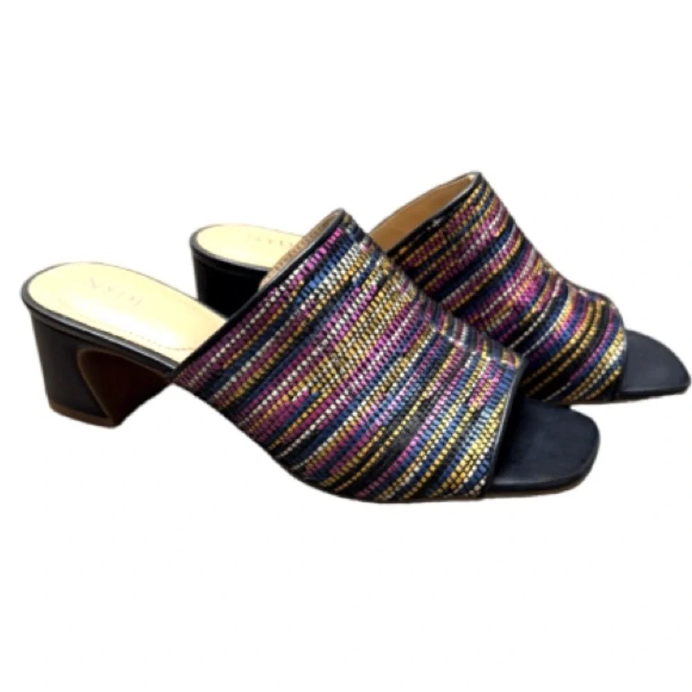 NYDJ Heeled Mule Slides-Gwen Black/Multi Colored NWOT Size 8.5 Pristine Cond.